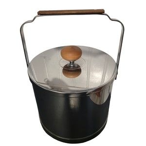 Vintage Atapco‎ Silver MCM Chrome Barware Ice Bucket With Tongs